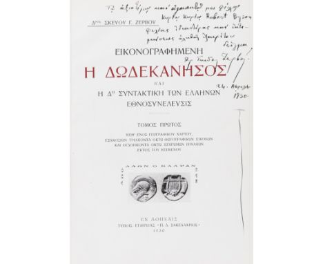 NO RESERVE Byron (Robert).- Zervos (Dr. Skevos) La Question du Dodécanèse et ses Documents Diplomatiques, first edition, text