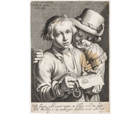 NO RESERVE Old master prints.- Bloemaert the Younger (After Cornelis) Two Singing Boys, after Abraham Bloemaert, engraving on