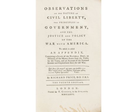 Price (Richard) Observations on the Nature of Civil Liberty, the Principles on Government, and the Justice and Policy of the 