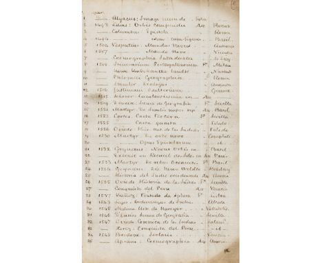 Library Catalogue, manuscript, 18pp., plain wrappers, slightly browned, laid in modern wrappers, 8vo, 1493-1700.