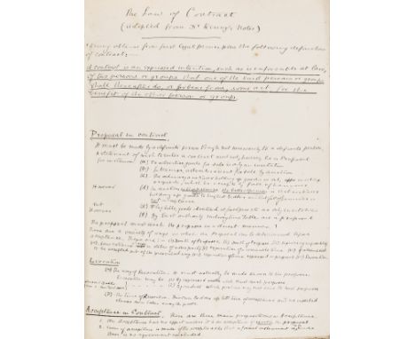 NO RESERVE Law.- The Position of Trust in a systematic arrangement of Law, manuscript, numerous pp., slightly browned, contem