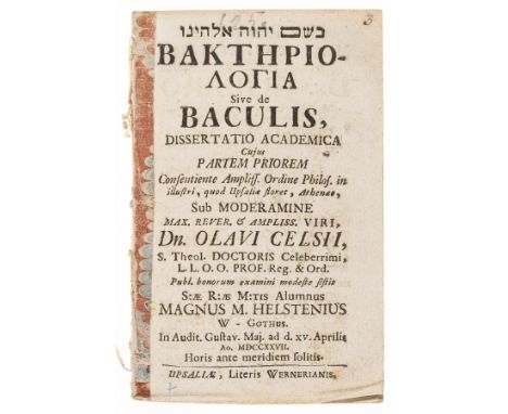 NO RESERVE Staffs &amp; rods.- Celsius (Olof) Baktēriologia sive de baculis dissertatio, woodcut head- and tail-pieces and d