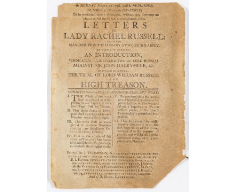 NO RESERVE Printing &amp; Publishing.- Prospectus.- On Monday, February, 1st 1796. will be published, number I, (Price only S