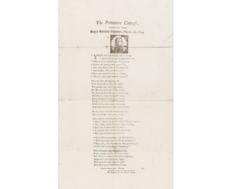 Broadside.- The Premature Canvass, extracted from Say's Sunday Reporter, March 18, 1804, 308 x 188mm., small wood-engraved po