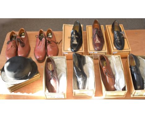 Nine pairs of vintage mens leather shoes, comprising seven Barker of Earls Barton pairs in their original boxes, in a range o