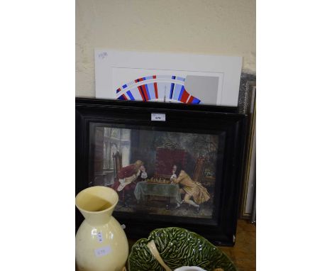 SAMUEL THOMAS, 'QUEEN OF HEARTS', COLOURED PRINT, MOUNTED BUT NOT FRAMED TOGETHER WITH TWO FURTHER PRINTS IN EBONISED FRAMES 