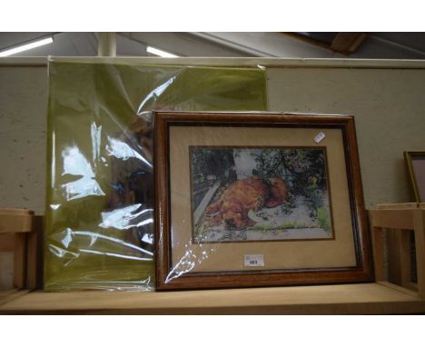 PORTRAIT STUDY OF A RED SETTER ON CANVAS TOGETHER WITH A FURTHER FRAMED COLOURED PRINT (2)