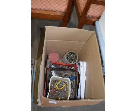 BOX OF MIXED DRILL BITS, TOOLS, GARAGE CLEARANCE ITEMS ETC