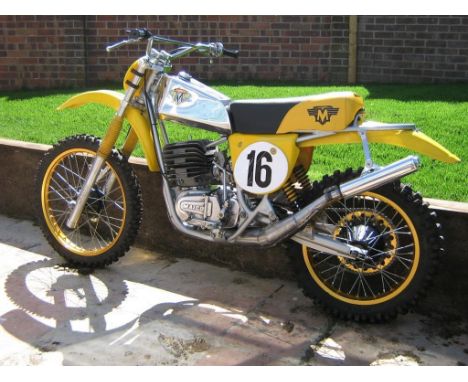 A 1976 Maico 440cc motocrosser, yellow. This classic twin shock scrambler has been restored by the vendor to a high standard 