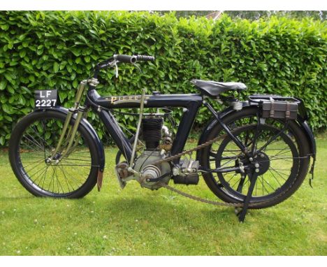 A 1912 Pierce 3½ HP single, registration number LF 2227, frame number 4447, engine number 4284, dark blue. Pierce Arrow are n