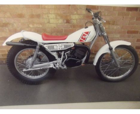 A circa 1976 Yamaha TY175 Trials, white and red, unregistered. This classic twin shock trials iron has been rebuilt by the ve