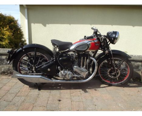 A 1937 Ariel Red Hunter VH500, registration number AET 847, frame number XG 379, engine number CD 297, red and black. Purchas