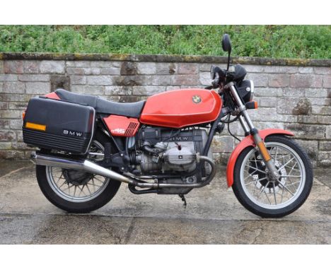 A 1984 BMW R45, registration number B74 OFX, red and black. The R45 and its sibling the R65 were introduced in the late 1970s