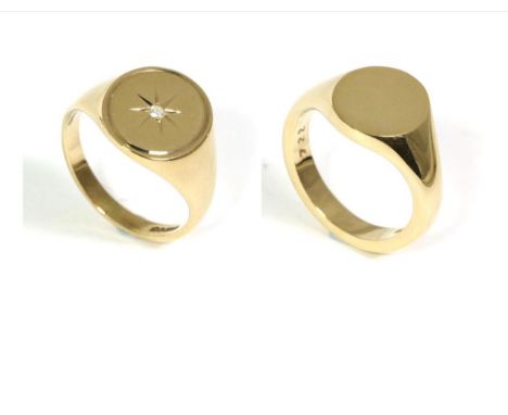 A 9 carat gold star set diamond signet ring, estimated diamond weight carat approximately 0.05 carat approximately, finger si
