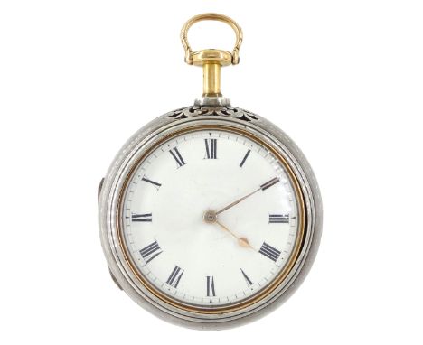 18th century pair cased verge fusee striking pocket watch by Joseph Barnes, London, No. 400, round pillars, pierced and engra