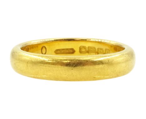 Early 20th century 22ct gold wedding band, Birmingham 1927 Condition Report:Approx 7.4gm, size O, depth = 4mm, some light scr