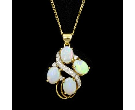 9ct gold opal and round brilliant cut diamond pendant necklace, hallmarked, total opal weight approx 2.35 caratCondition Repo