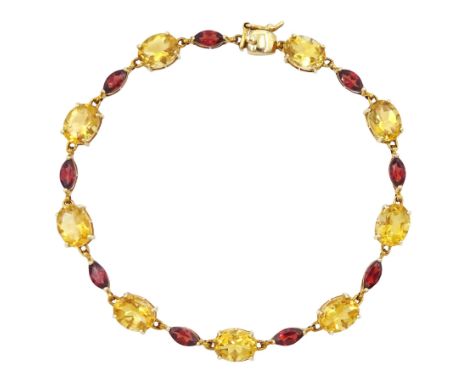 9ct gold oval cut citrine and marquise cut garnet link bracelet, hallmarkedCondition Report:Approx 6.05gm, length = 19.5cm