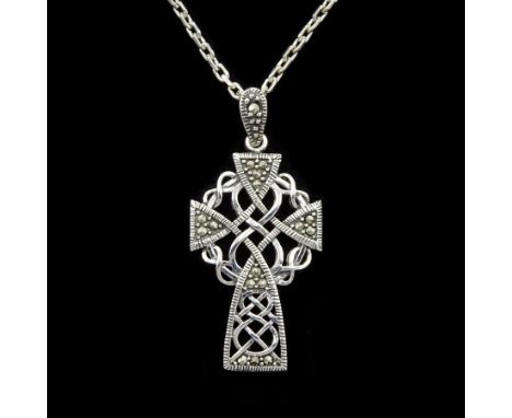 Silver marcasite Celtic design pendant necklace, stamped 925Condition Report:Pendant length = 4cm, chain length = 46cm, good 