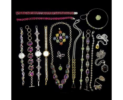 Silver stone set jewellery and wristwatches including mystic topaz necklace and matching bracelet, amethyst bracelet, topaz w