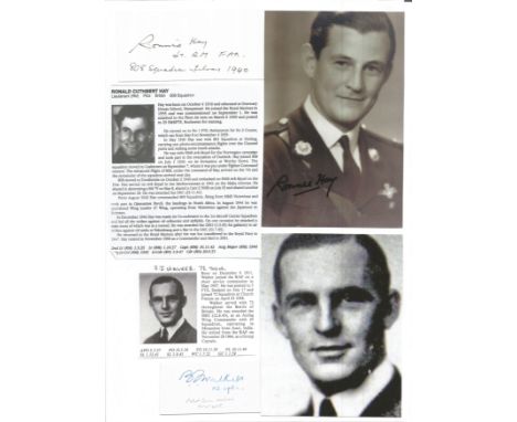 WW2 BOB fighter pilots R Walker 71 sqn, Ronald Hay 800 sqn signature pieces with biography details fixed to A4 page. WW2 RAF 