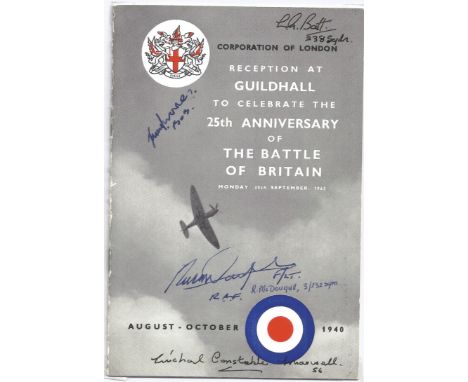WW2 BOB fighter pilots L Batt 238 sqn, R McDougall 3 sqn, M Constable -Maxwell 56 sqn, A Murray 46 sqn signed 25th ann BOB Re