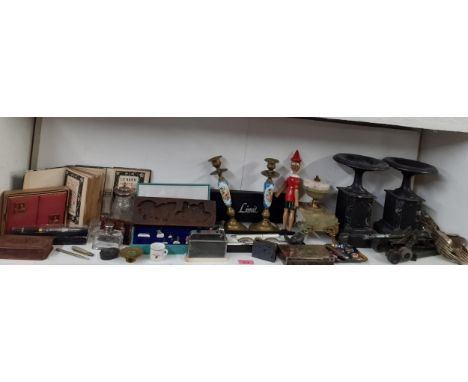 Collectables to include a mid 20th century Barclay chrome table lighter A/F, an Oriental treen baking mould, clock companions