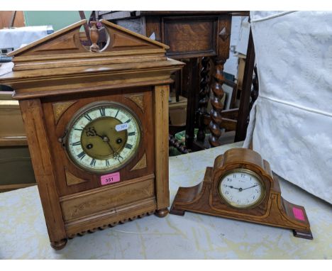 An HAC German early 20th century 14-day mantel clock, gilded dial with cream enamelled Roman chapter ring, movement striking 