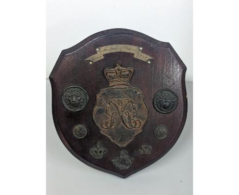Waterloo interest, cap badges reputedly found in the field of Waterloo in 1898 to include British Shako plate, Light Infantry