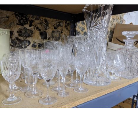 Glass to include sets and part sets to include six champagne, wine glasses, decanter, candlesticks, liqueur and othersLocatio