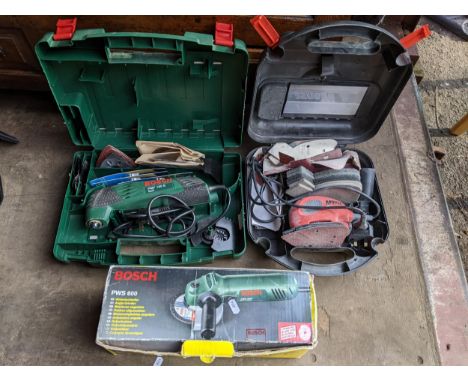 Mixed tools to include a Bosch PMF 180 multi-tool, Maise Sander/Polisher, and a Bosch PWS 600 angle grinder Location: 