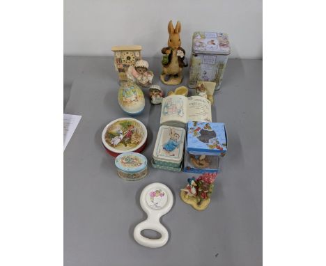 A collection of Beatrix Potter related items to include a boxed Peter Rabbit Bonder Mrs Tiggywinkle clock and othersLocation: