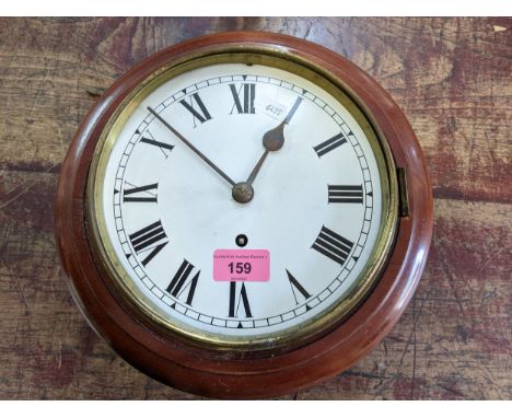 A Victorian mahogany cased dial clock with white enamel Roman dial (dial glass missing, bezel loose), with key Location: 