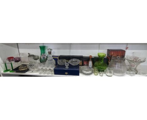 Mixed glassware to include boxed crystal cut glass, domestic items, decanter, vases and others Location: 1:3