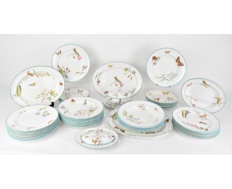 A 19th century Wedgwood creamware forty-seven piece part dinner service, in exotic birds, specimen flowers and butterflies pa