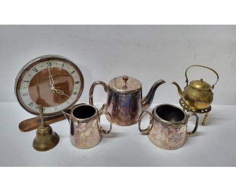 Collection of various metalware including a silver plated tea set &amp; retro mantle clock (Qty) 