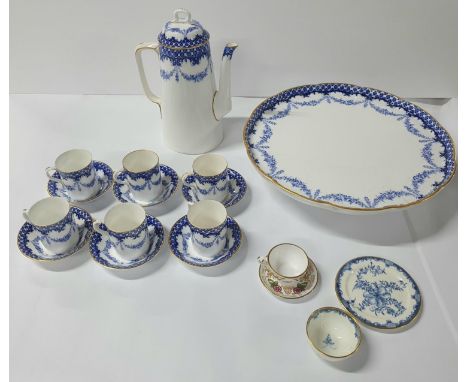 Royal Worcester pattern number WJ619 1910-1912 blue &amp; white bouquet design consisting of 6 coffee cans and saucers, coffe