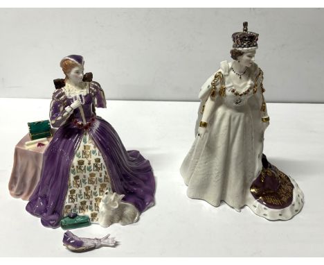 Queen Elizabeth II and Mary Queen Of Scots, Royal Worcester, Sculpted by Martin Evans and Michael Talbot 