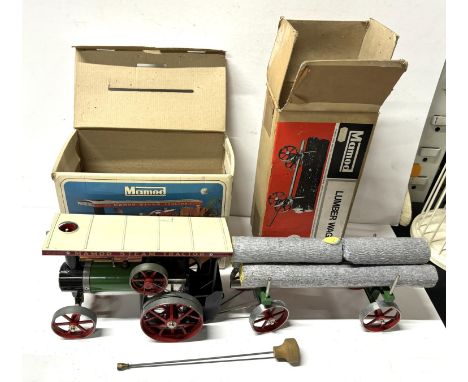 Boxed Mamod steam Tractor with Boxed Lumber Wagon 