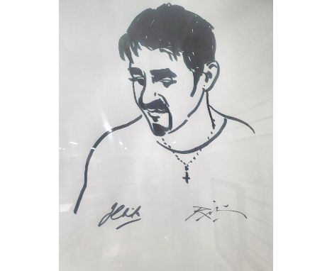 Harold RILEY (1934-2023) portrait print of Jon Christos, signed by both the artist and sitter in fine, modern white frame and