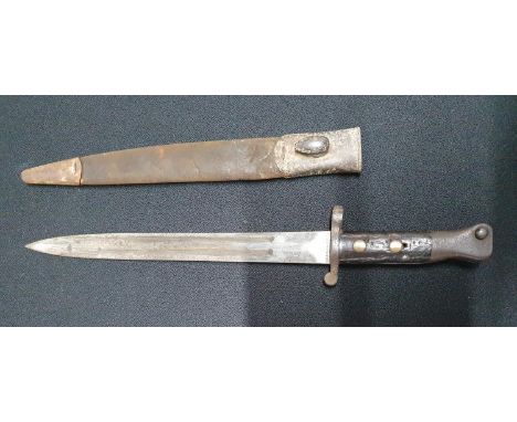 British pattern 1888 bayonet metal &amp; leather scabbard, this one stamped Wilkinson London below 10  '94 