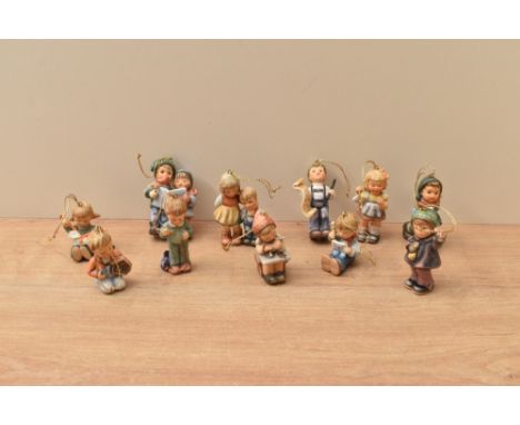 Ten Hummel Studio vintage porcelain Christmas tree decorations.