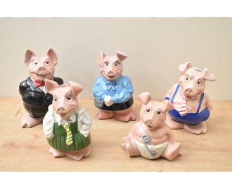 A complete set of five vintage Wade porcelain Natwest money banks comprising 'Maxwell', 'Woody', 'Annabel', 'Nathaniel' and '