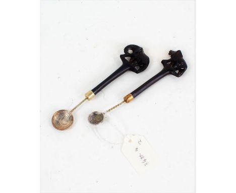 George V 1922 East African one shilling coin spoon, with carved elephant handle, similar Elizabeth II 50 cents coin spoon, wi