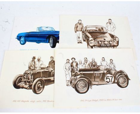 Car prints, to include four The Gordon Davies Collection prints depicting MGs, 1931 Austro-Daimler, 1928 Mercedes Benz etc. (