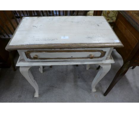 A French style cream and parcel gilt single drawer side table 