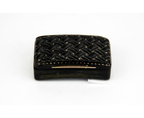 An early 19th century rose metal mounted carved horn snuff box 6 x 3.5 x2cm.