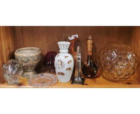 A Doulton stoneware oil lamp base and a group of mixed glassware.