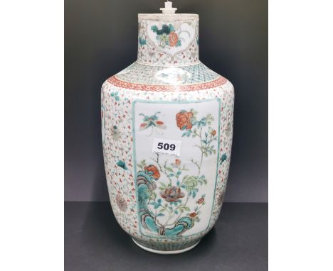 An early Chinese handpainted porcelain vase converted to a lamp base, H. 37cm.