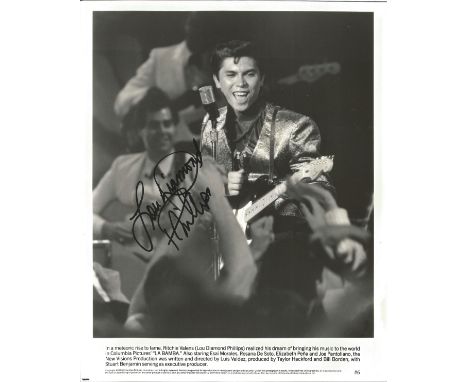 Actor Lou Diamond Phillips signed 10x8 black and white promotional photograph as Ritchie Valens in La Bamba. Lou Diamond Phil